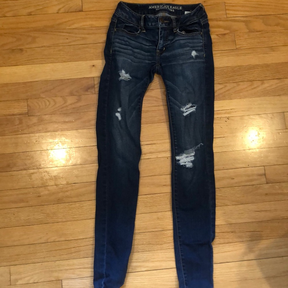 dark wash distressed jeans